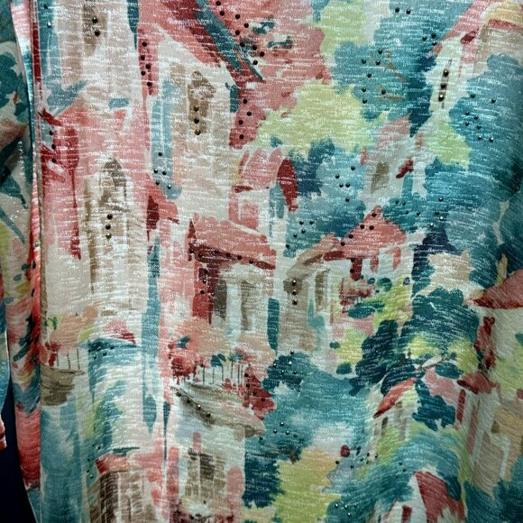 Alfred Dunner Womens Sz L Colorful Beaded Coastal Drive Pullover Top Stretch NEW - Picture 4 of 6